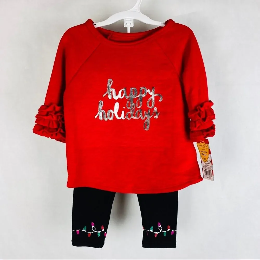 Happy Holidays Girls 2pc Leggings set Red Black